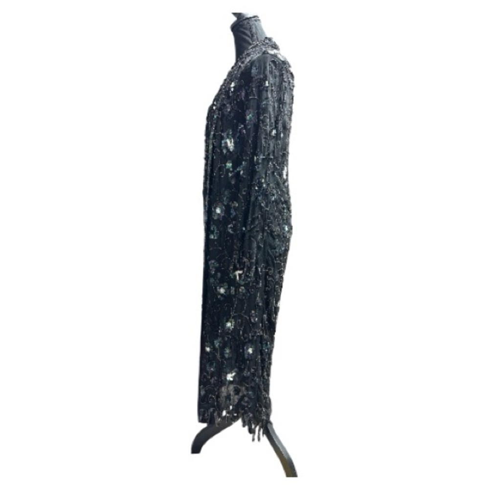 Vintage Black Silk Sequin Long Cardigan - Picture 2 of 11